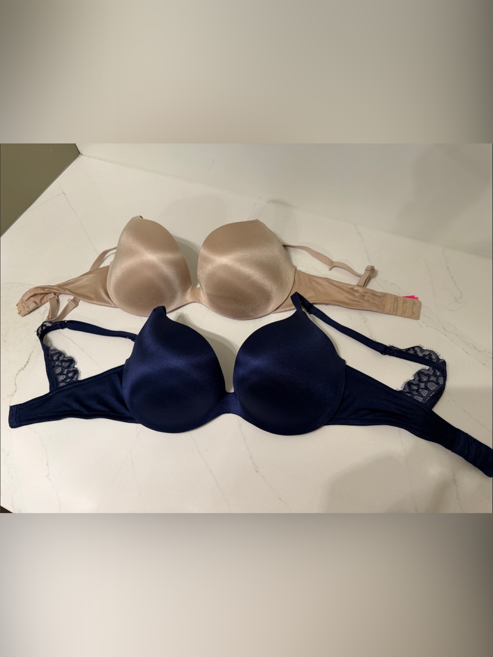 La SENZA Navy and Nude Satin Molded Bras - Pair